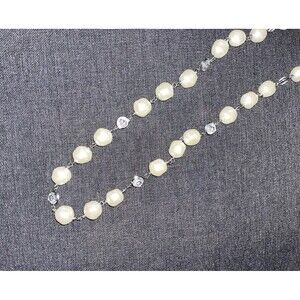 Long Vintage Freshwater Pearl Necklace Baroque Ivory 925 Silver Womens Jewelry